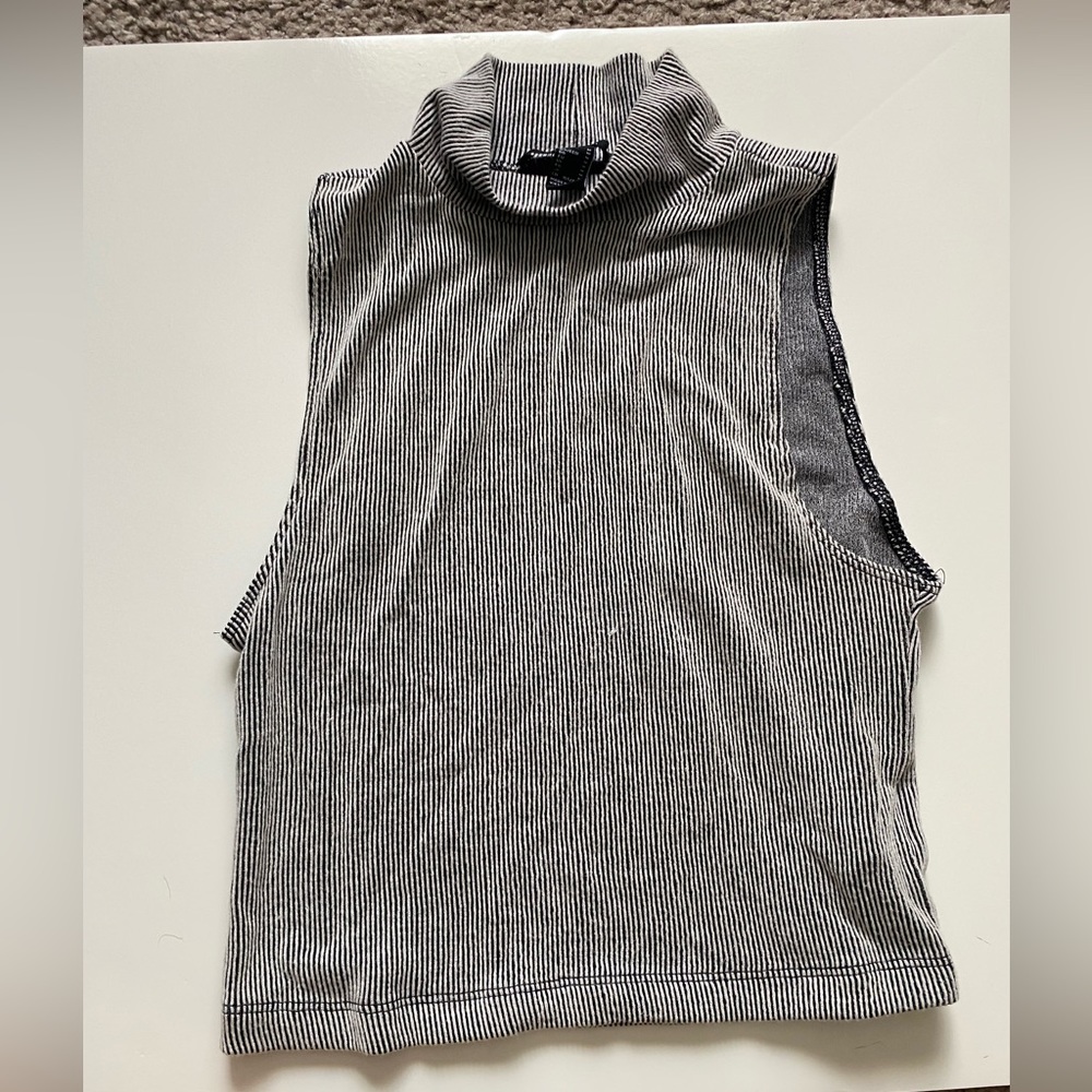 Grey ribbed turtle neck crop top